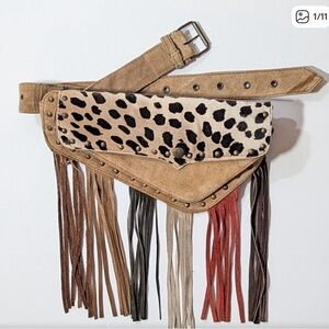 Vintage Leather and Pony Hair fringe studded crossbody and waist belt zipper bag
